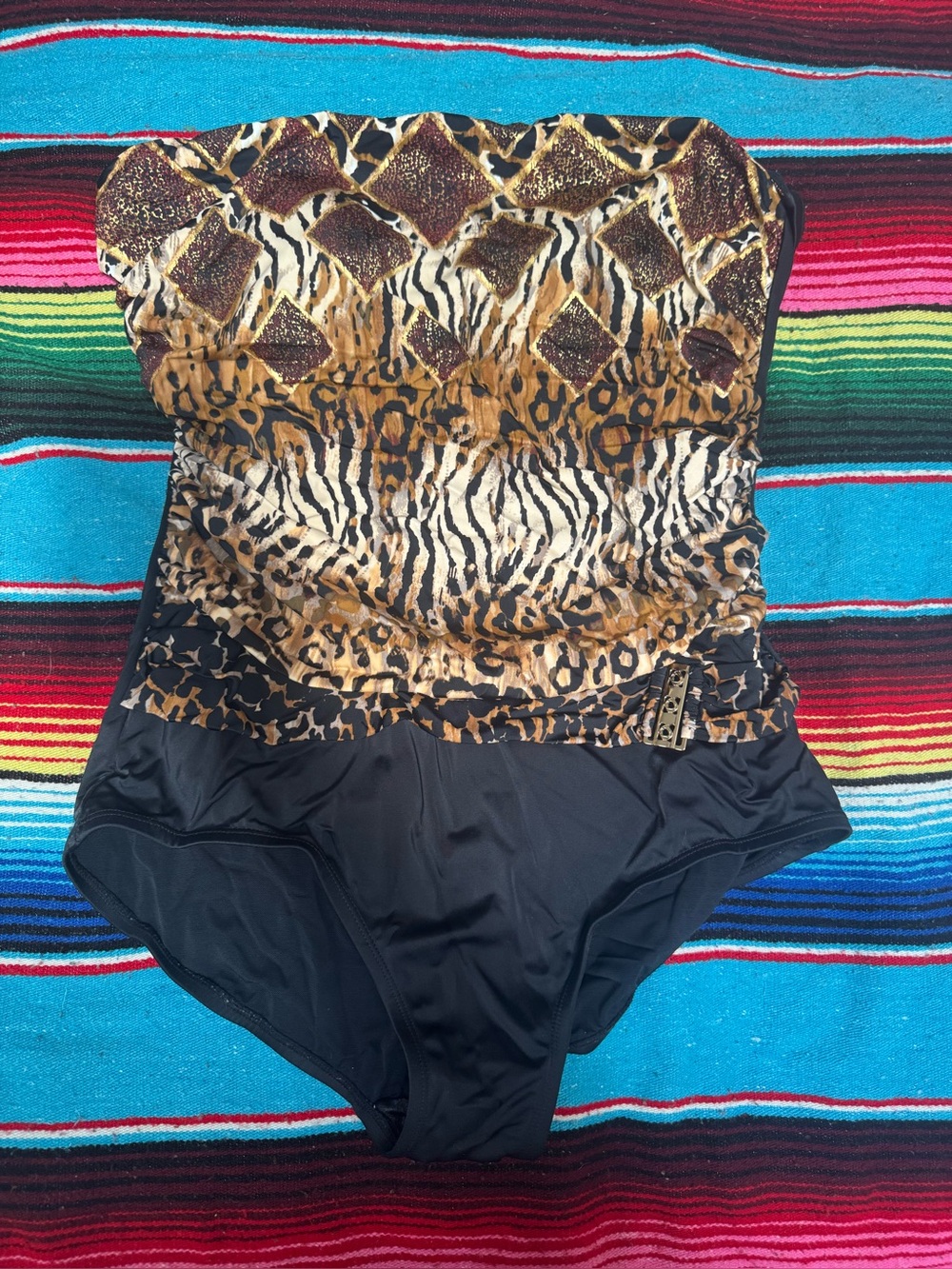Rose Marie Reid Animal Print One-Piece Swimsuit in Black and Gold 14 XL